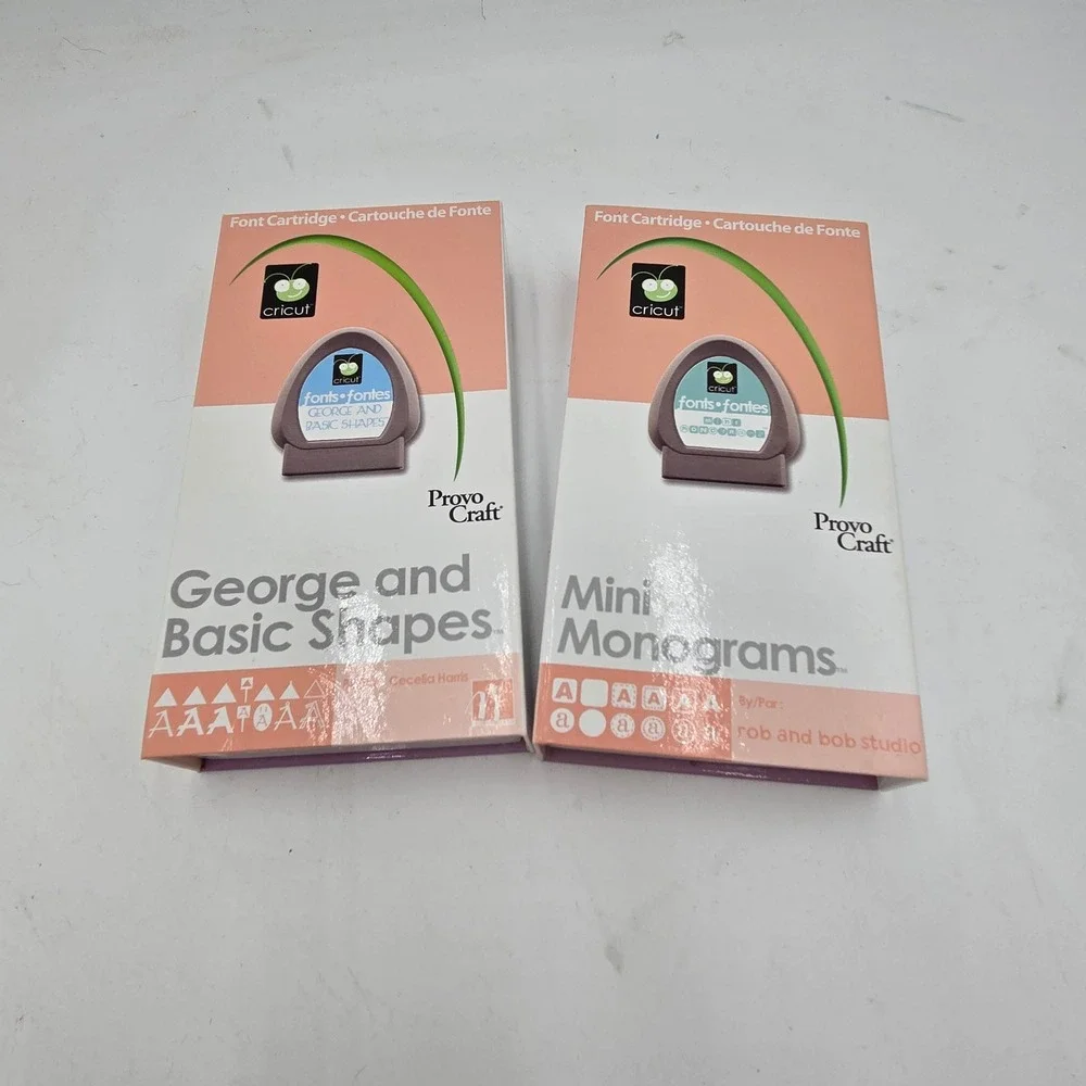 Cricut Font Cartridge Lot George and Basic Shapes Mini Monograms Provo Craft 2pc